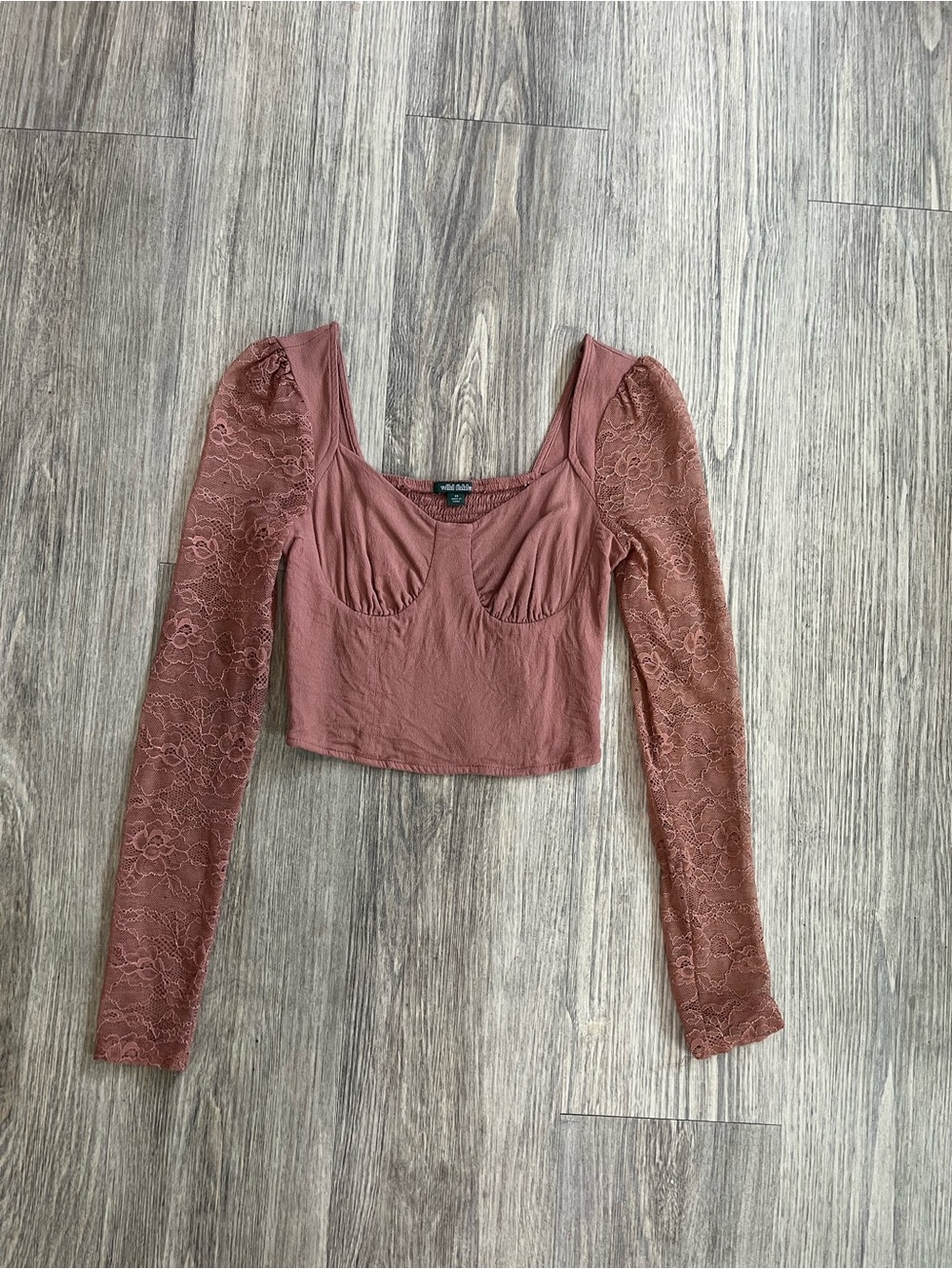 wild fable Mauve Lace-Sleeve Crop Top